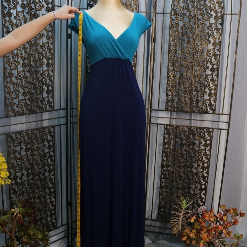 Tiffany Rose Jewel Block, Elegant Comfy Maternity Maxi Dress, Biscay Blue - Picture 5 of 10